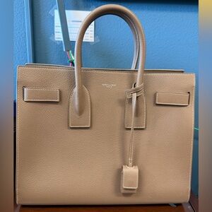Saint Laurent Taupe Leather Structured Tote